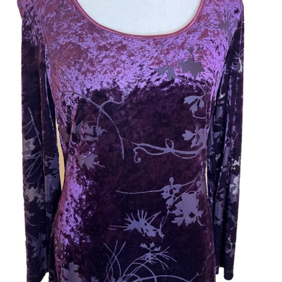 CDC Purple/Plum Velvet/Flocked Damask Floral Long Sleeve Dress Size 4 - Picture 14 of 15